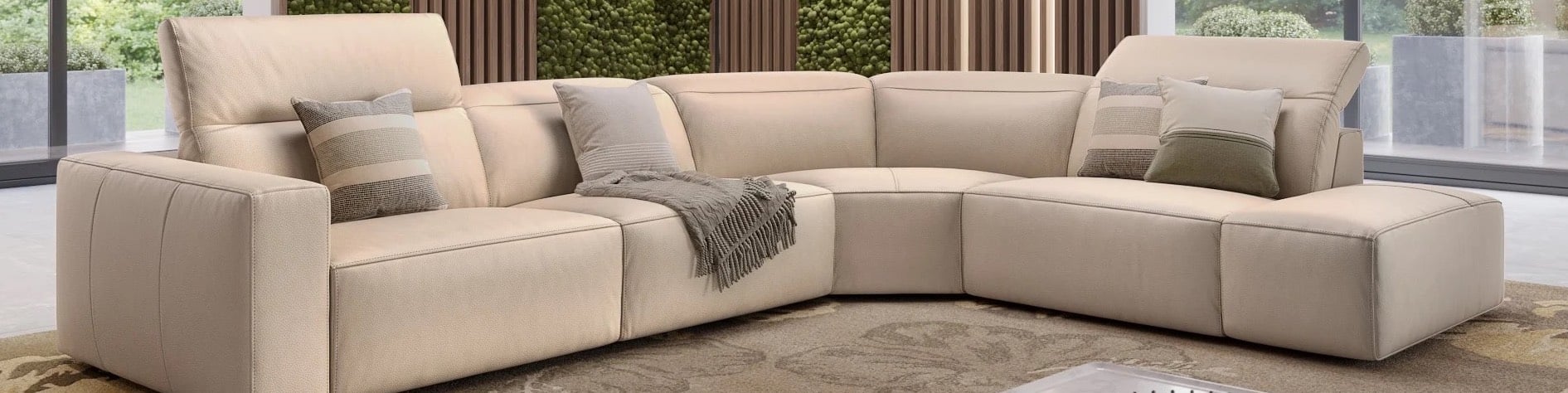 Ecksofa aus Leder in Beige