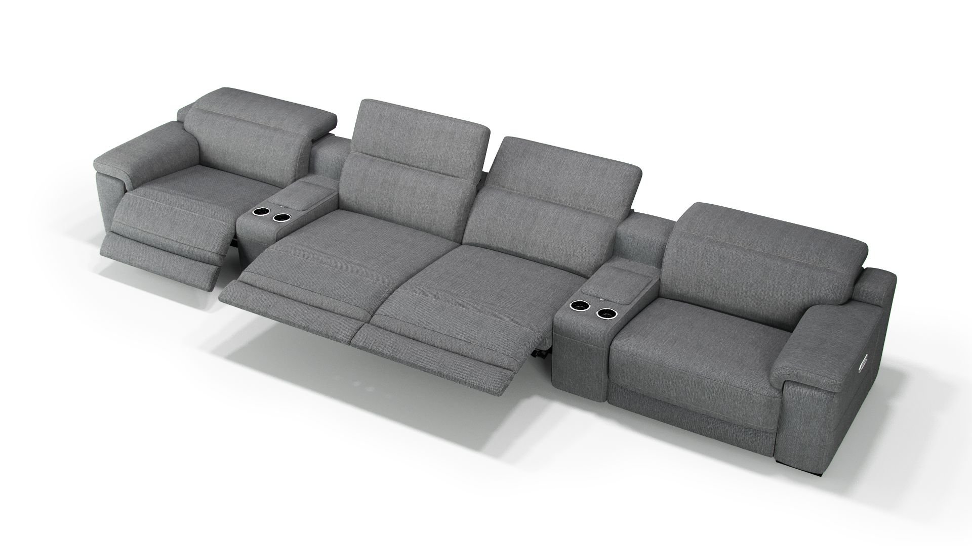 Stoff 4-Sitzer Kinosofa mit zwei Mittelkonsolen SORA
