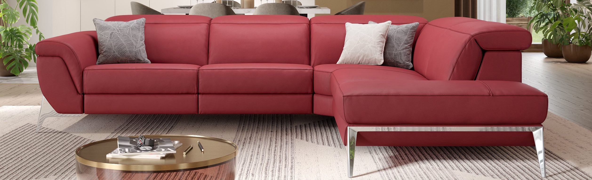 Ecksofa in Rot aus Leder Ecksofa in Rot aus Leder