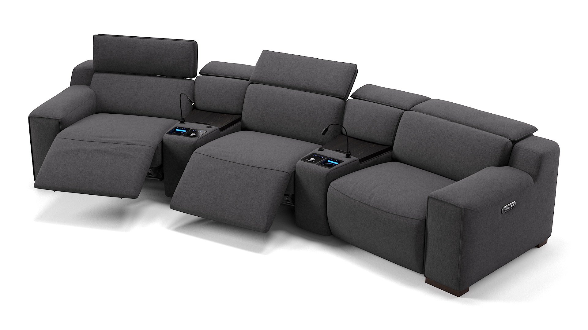 Stoff 3-Sitzer Kinosofa mit zwei Mittelkonsolen LORETO