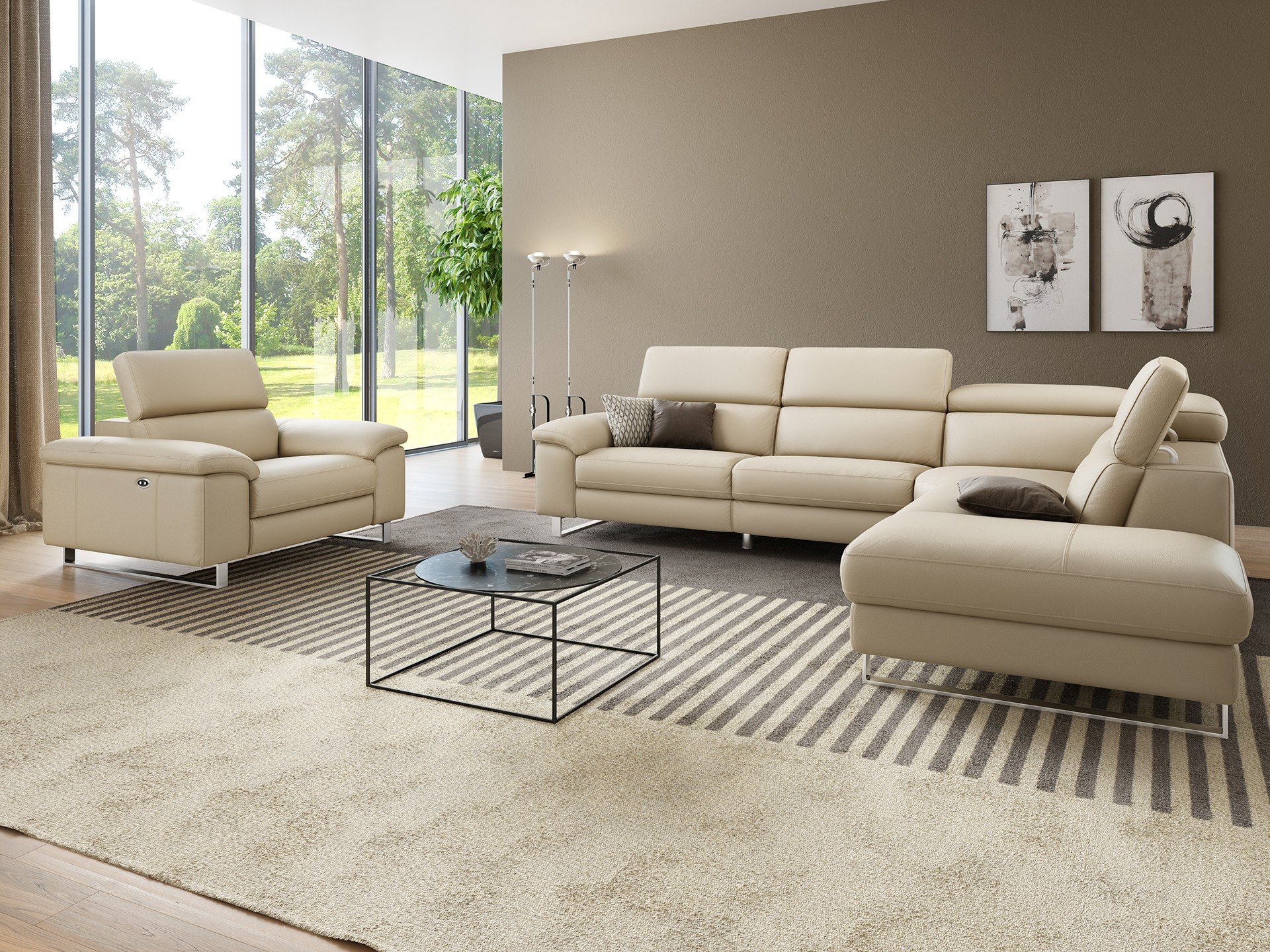 Ecksofa SAVONA | Ledersofa mit Relaxsitz | Sofanella