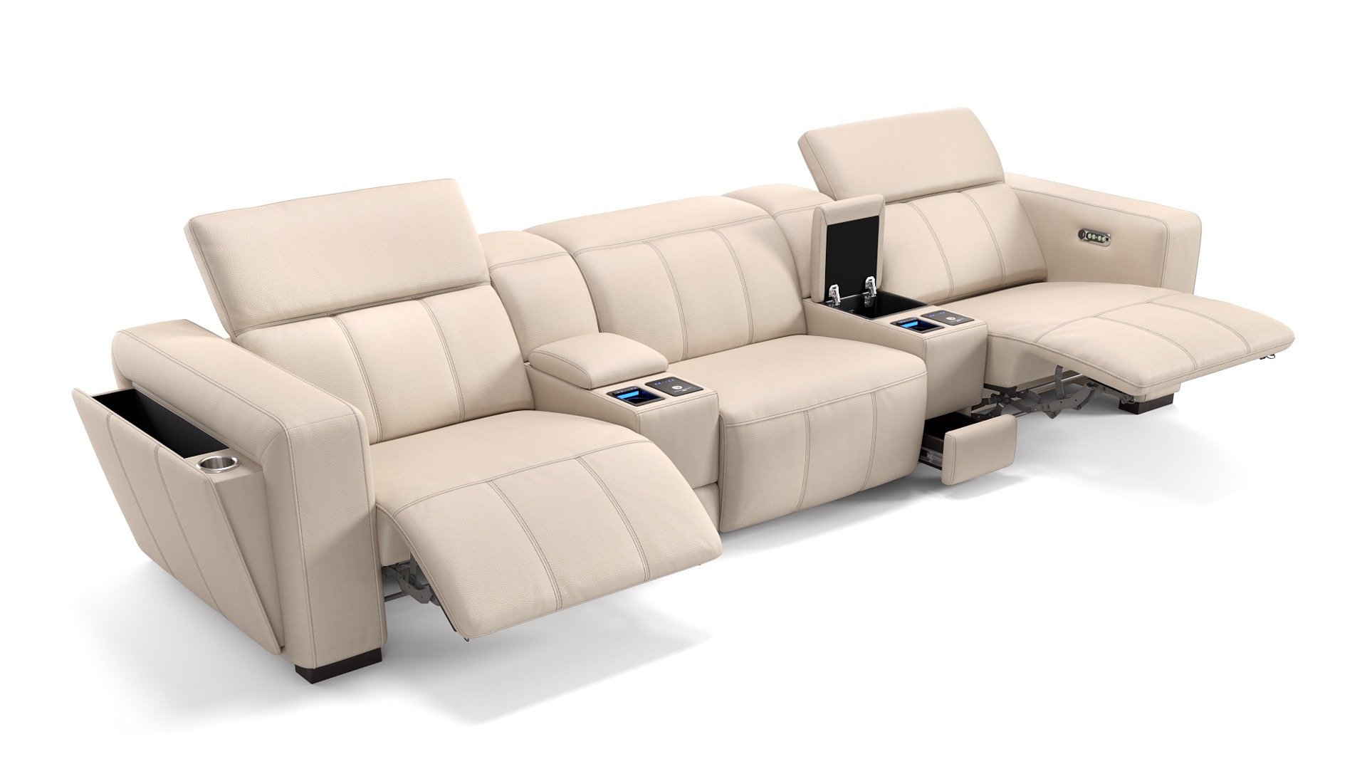 Leder 3-Sitzer Kinosofa mit zwei Mittelkonsolen ANCONA
