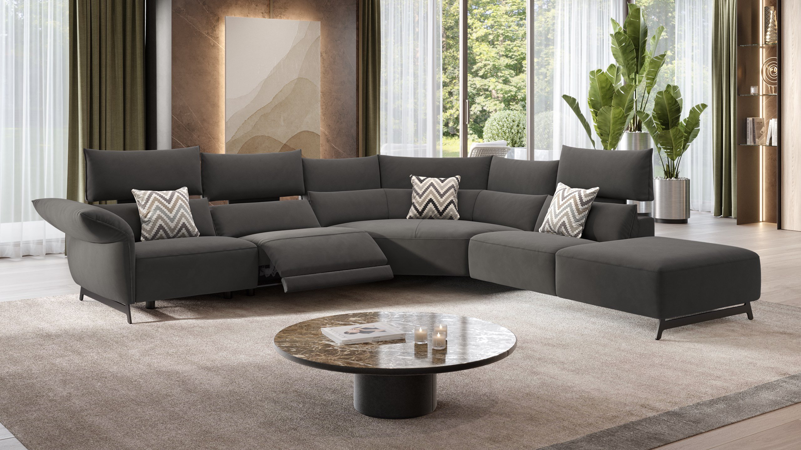 Stoff Ecksofa mit Relaxsitz | Sofanella