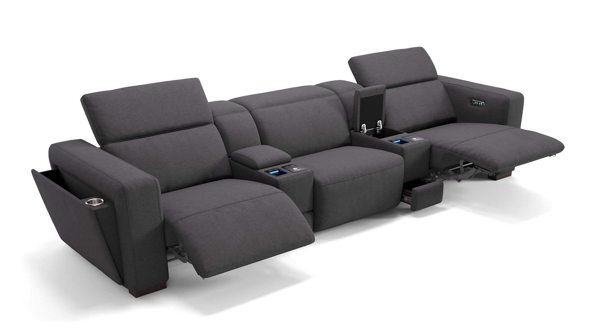 Stoff 3-Sitzer Kinosofa mit zwei Mittelkonsolen ANCONA