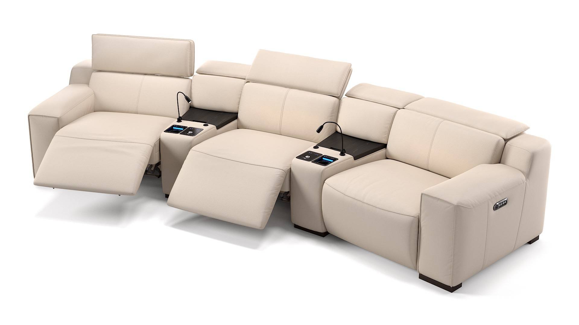 2er Sofa mit Fußliege Kinosofa Loreto mit Mittelkonsole Sofanella