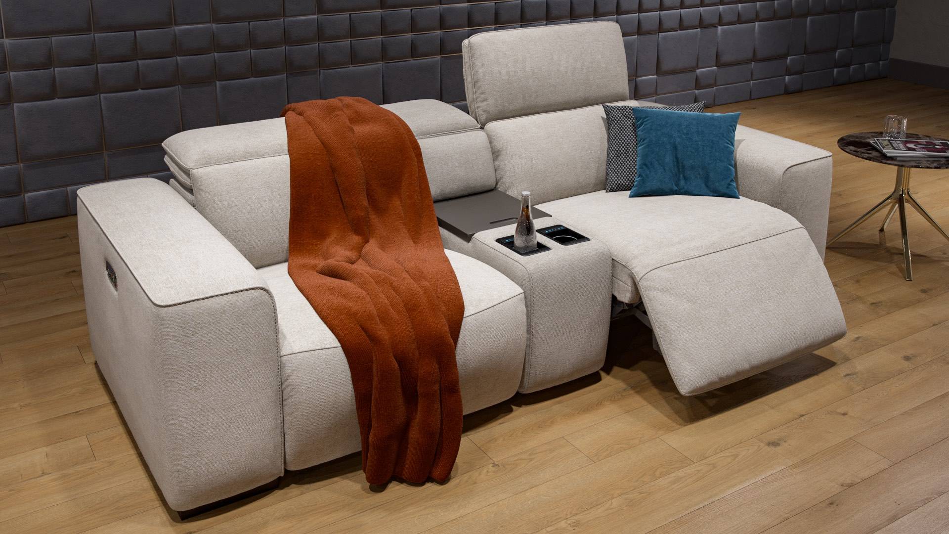 Stoff 2-Sitzer Kinosofa mit einer Mittelkonsole BINETTO