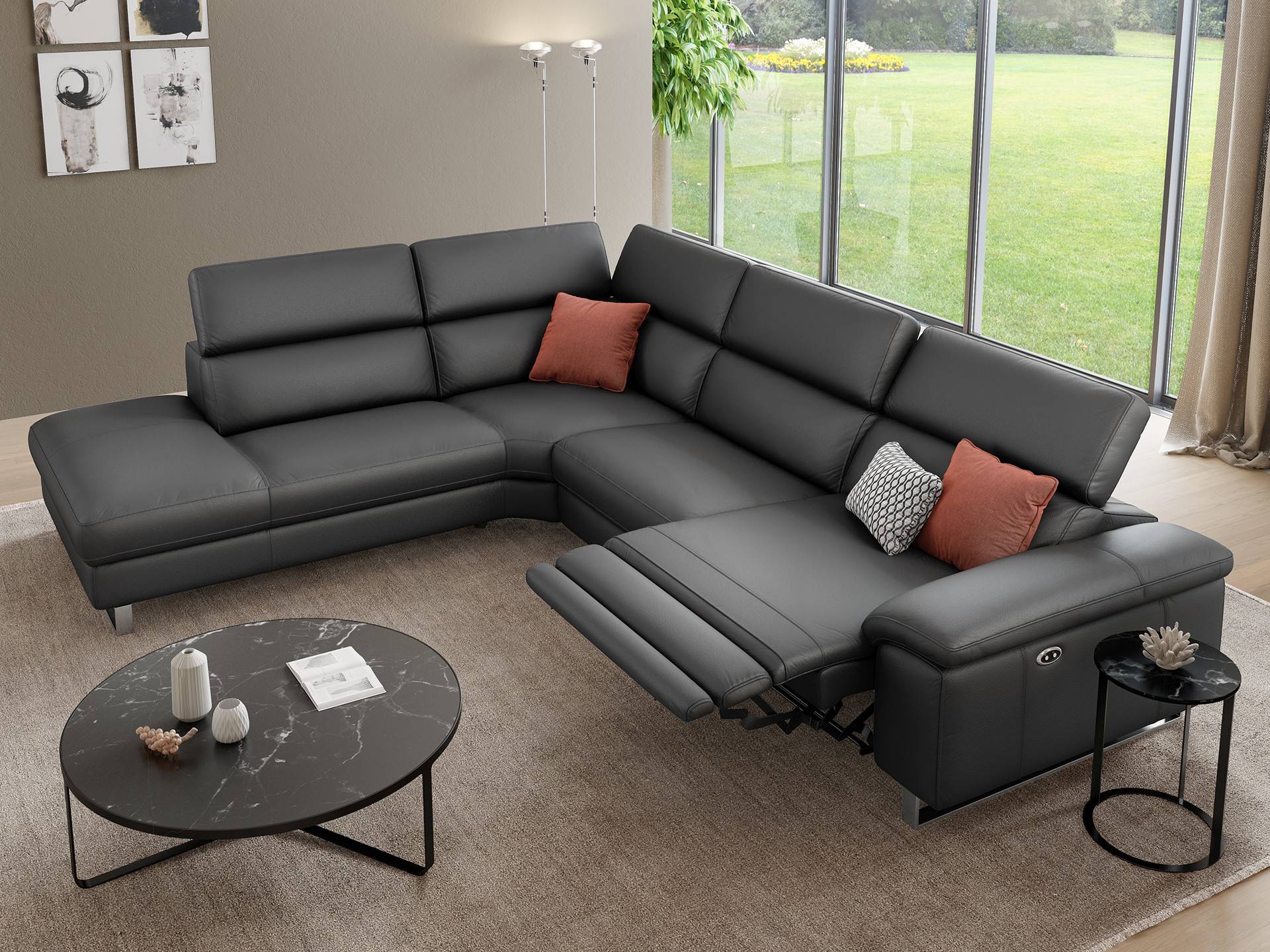 Ecksofa SAVONA | Ledersofa mit Relaxsitz | Sofanella